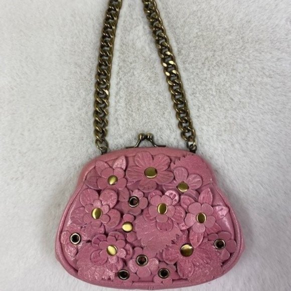Isabella Fiore Pink Leather Chain‎ Mini Bag w/Floral Appliques MSRP $158. - Picture 1 of 10